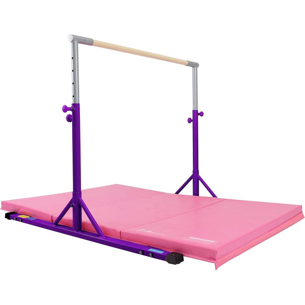 image:imageZ Athletic Kip Bar and Folding Gymnastics Mat 4 Ft x 8 Ft x 2 InPurple and Pink